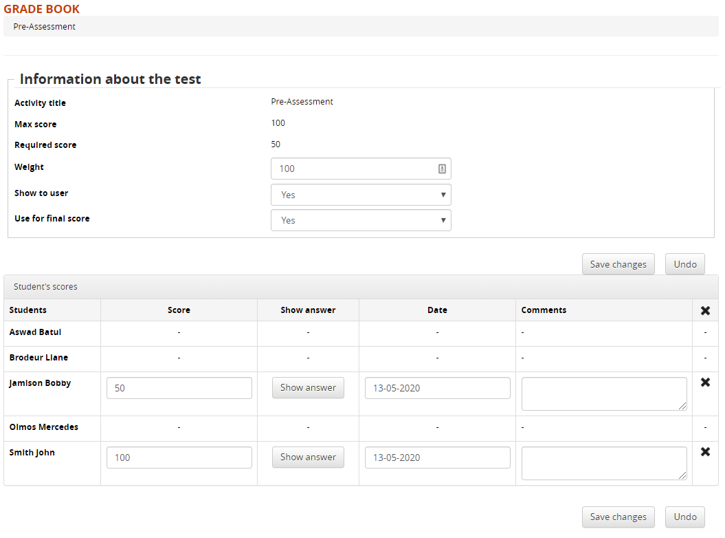 gradebook overview edit test